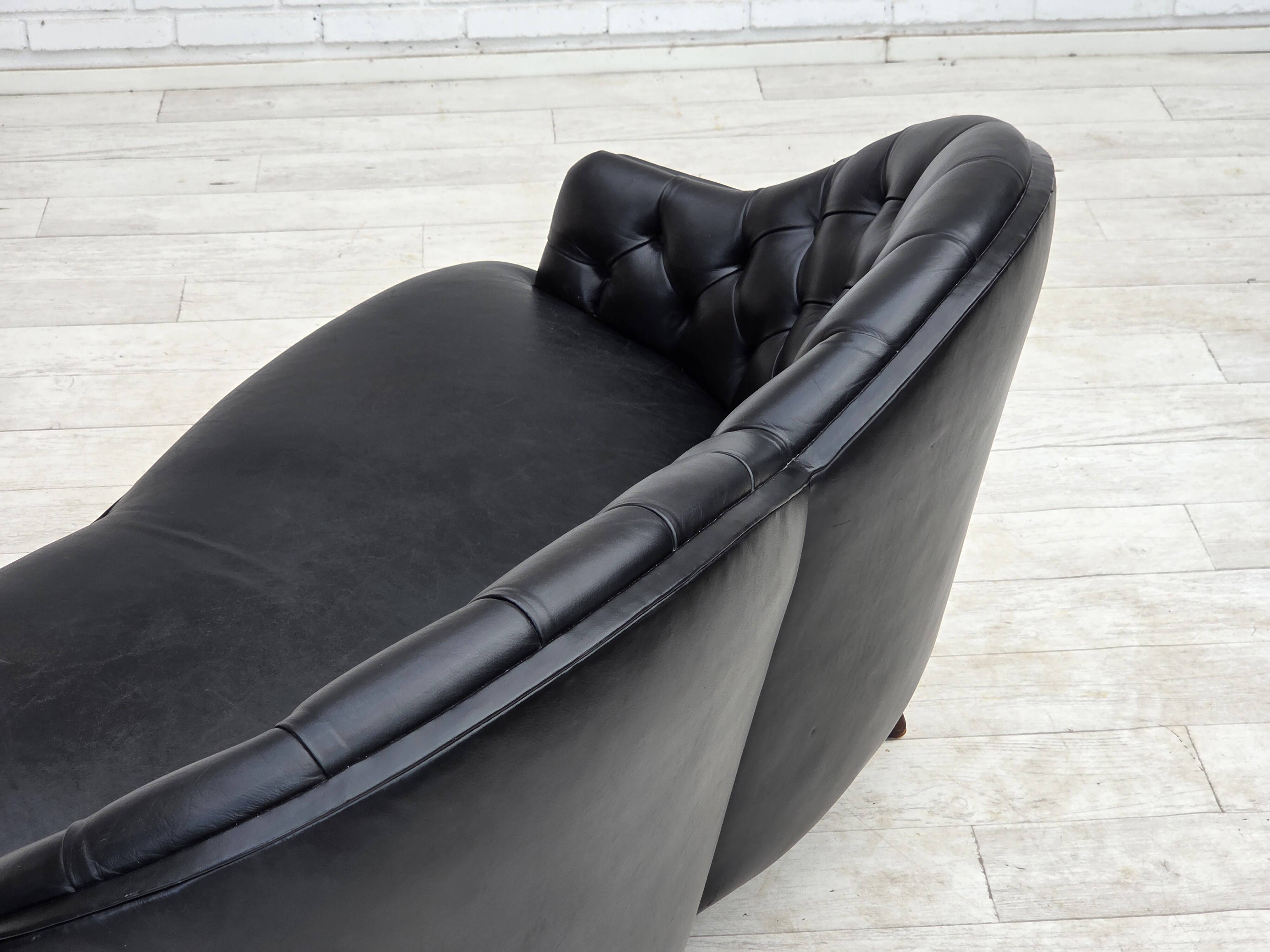 1960s, Scandinavian sofa in black furniture leather.
