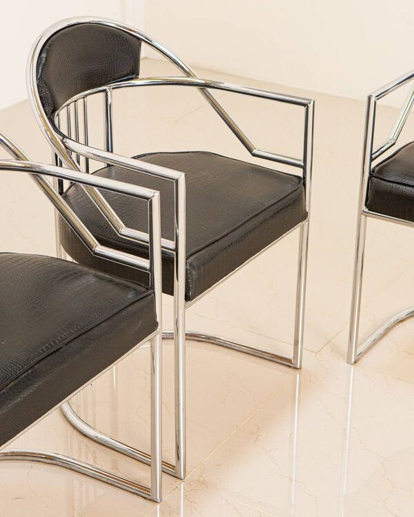 4 chaises italiennes en cuir imitation crocodile 80's