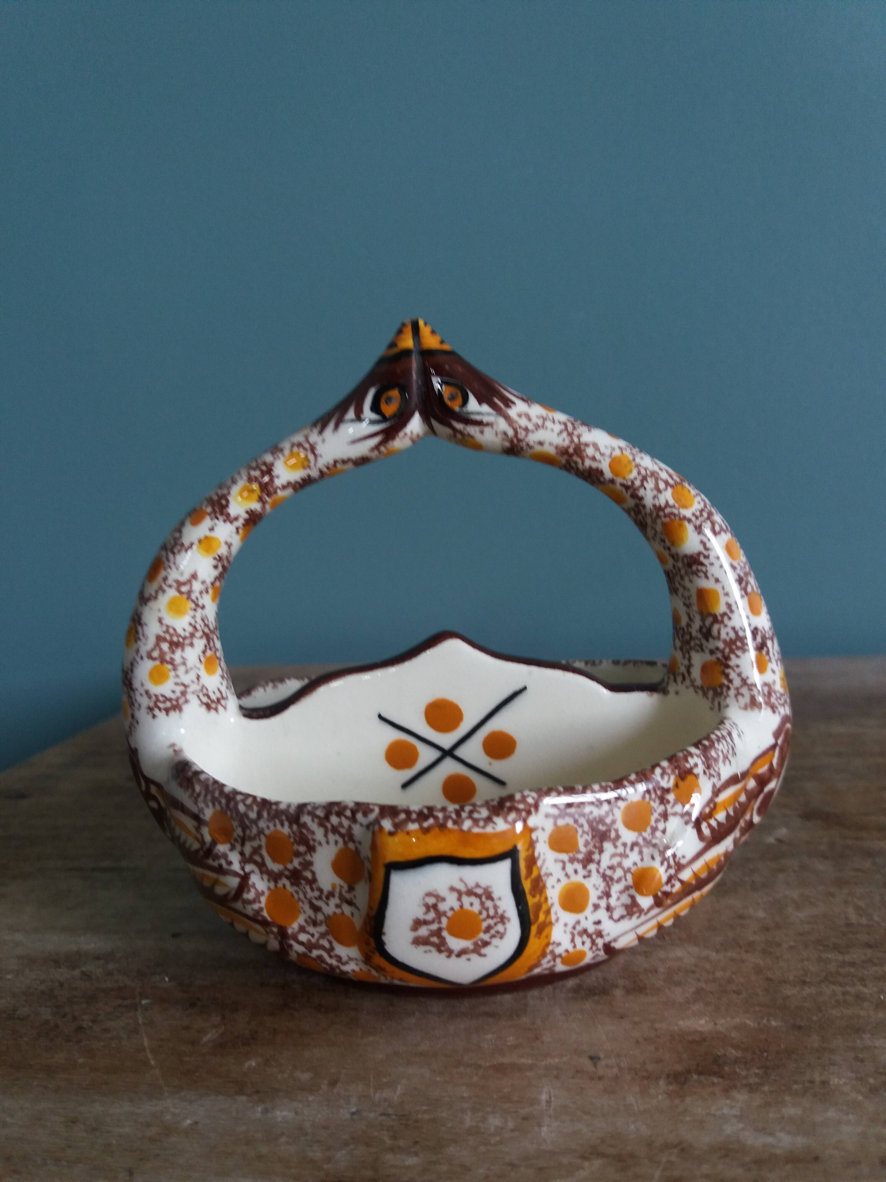 Henriot Quimper salt cellar in the shape of swans