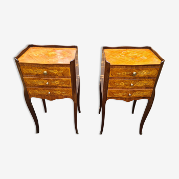 Pair of bedside Louis XV marquetry