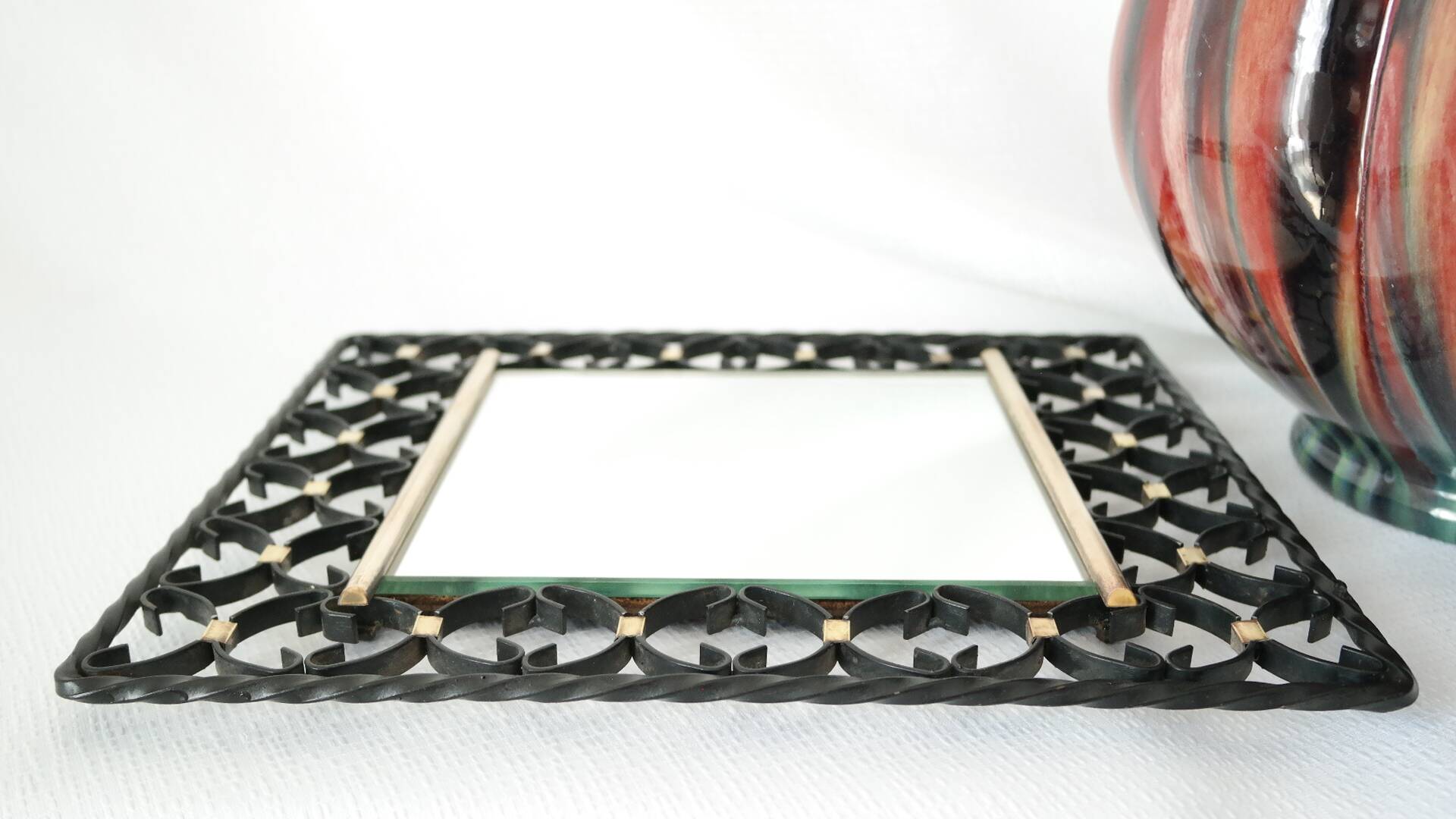 Miroir en fer forgé et laiton vintage 50/60