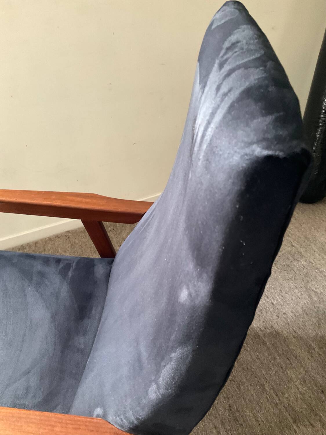 Scandinavian teak and velvet armchair from the 60s