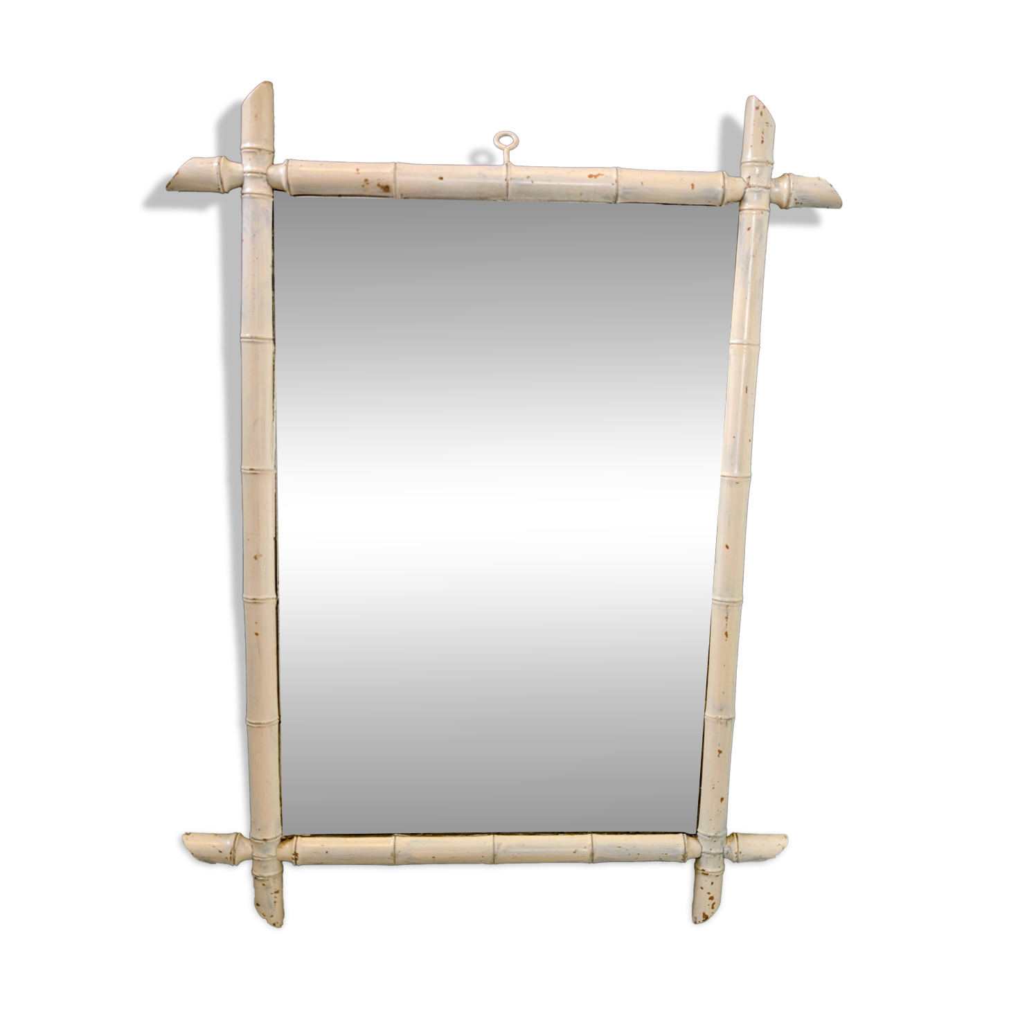 Vintage mirror with a bamboo spirit painted white – Graphic elegance and exoticism