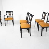 Set of 2 Black and Gold Armchairs and 4 Chairs, Empire style