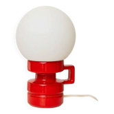 Lampe de table vintage en céramique, Italie, années 1970 - Rouge avec abat-jour en verre blanc - Mid-century design