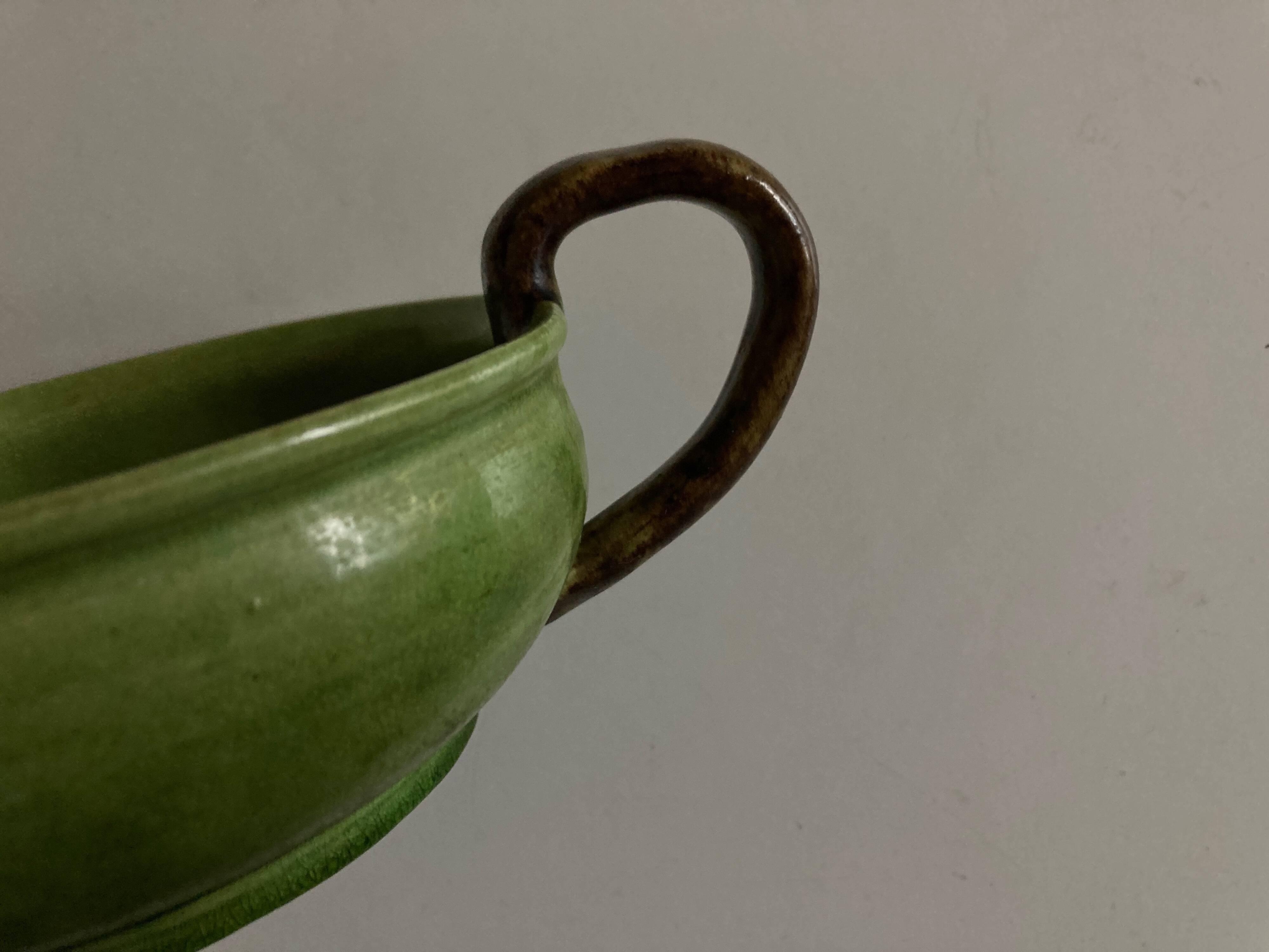 Green glazed earthenware bowl from Dieulefit 1960