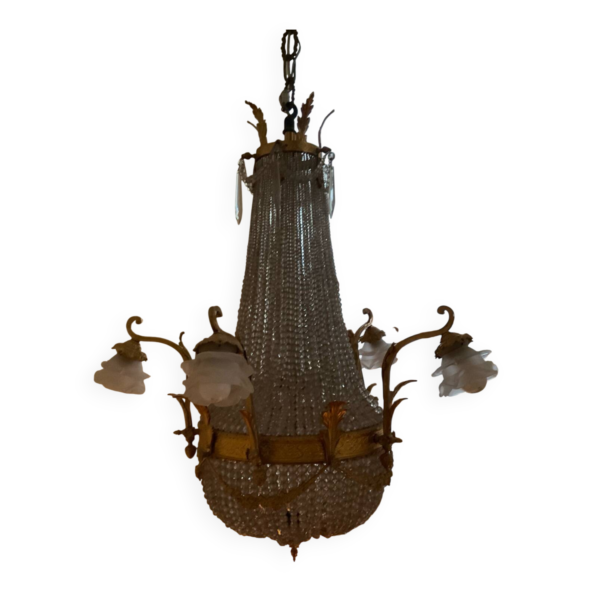 Large 19th century Empire Montgolfière chandelier in bronze and crystal