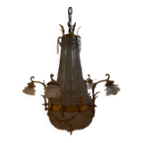 Large 19th century Empire Montgolfière chandelier in bronze and crystal
