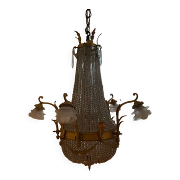 Large 19th century Empire Montgolfière chandelier in bronze and crystal