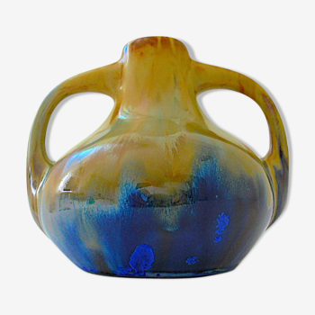 Vase à anses en grès polychrome flammé vernissé à glaçure de cristallisations