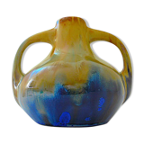 Vase with enamelled polychrome sandstone vase with crystallization glaze