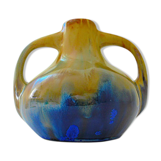 Vase with enamelled polychrome sandstone vase with crystallization glaze