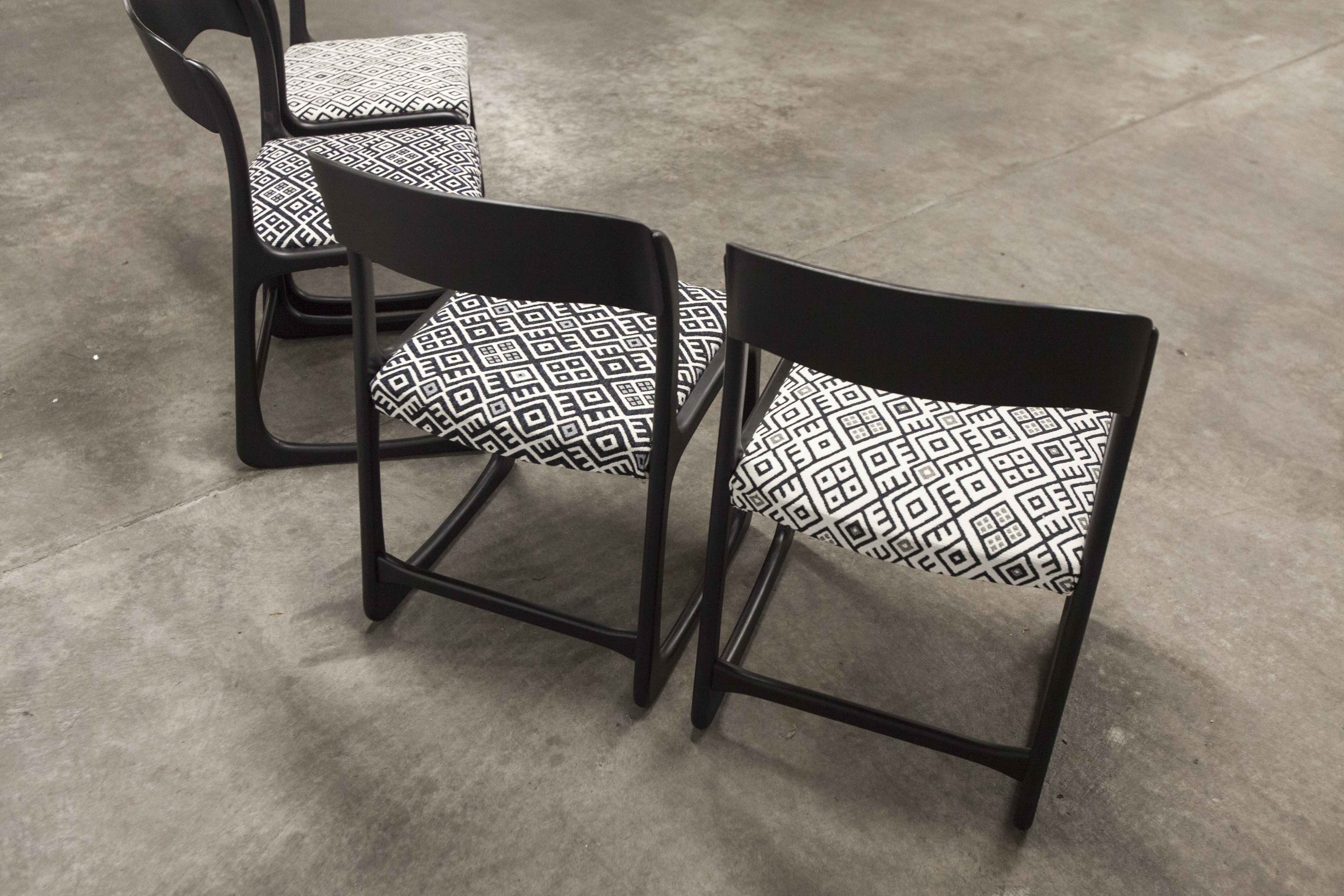 Lot of 4 Baumann chairs flat sled restored