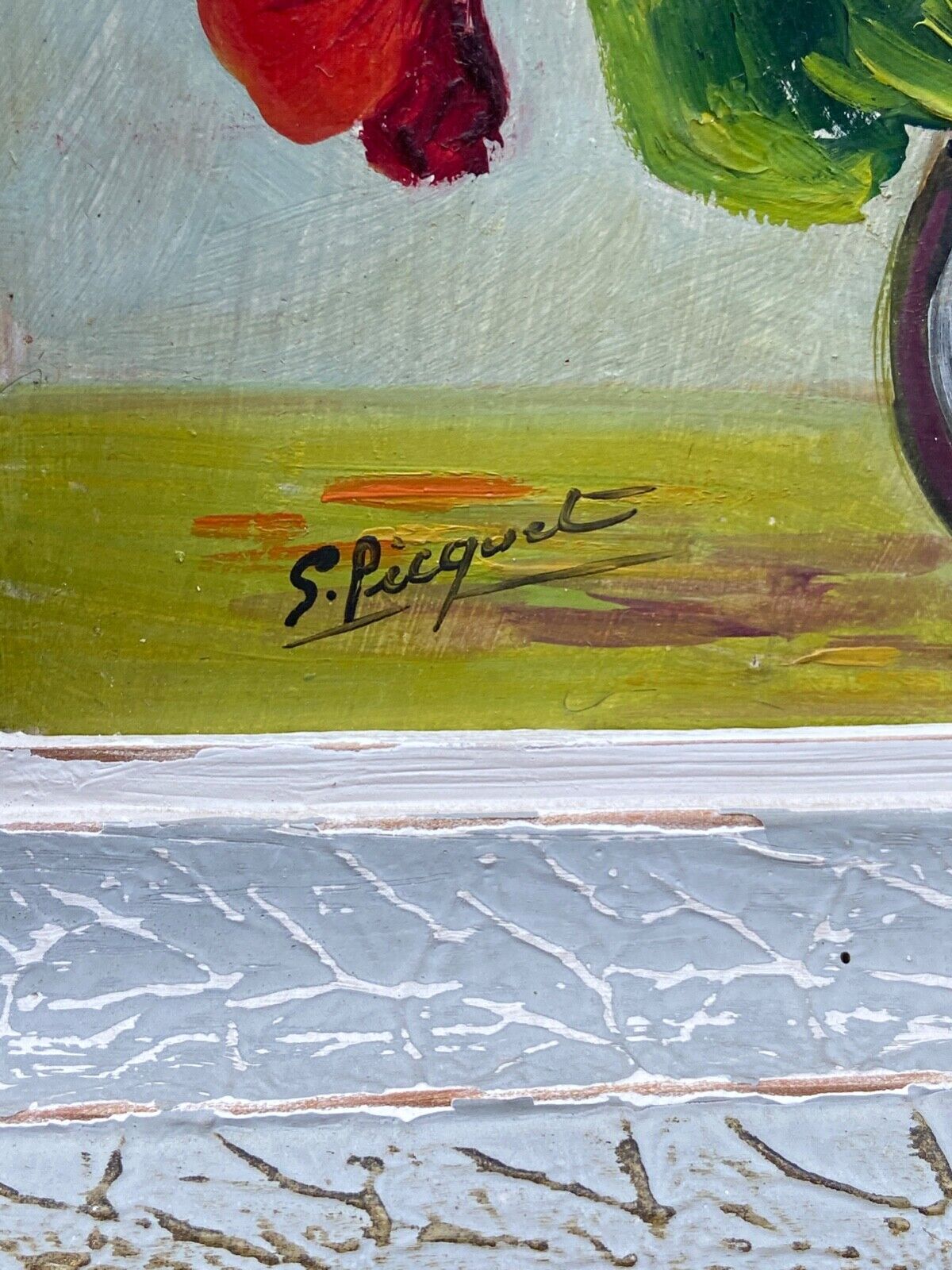 Oil on panel by S.Picquet bouquet of flowers still life XXe