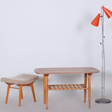 Table basse, cerisier, rotin, années 1950, Tchéquie