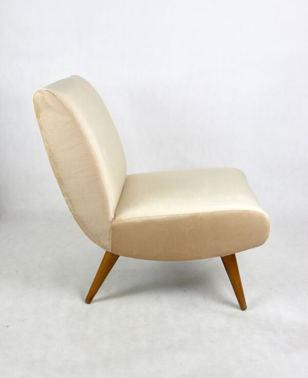 Fauteuil Loft vintage des années 70 en velours beige champagne