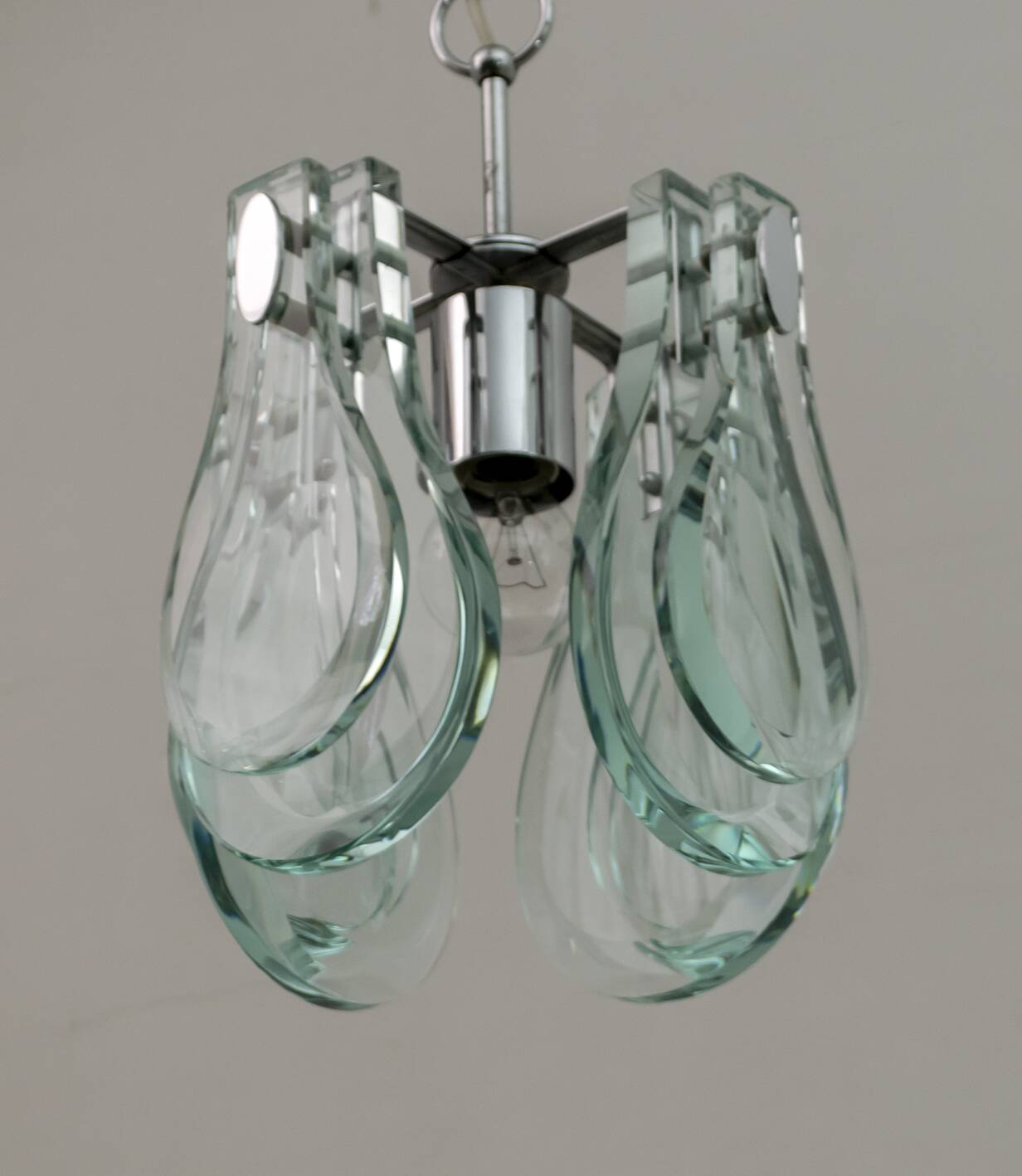 Mid-Century Modern Italian Chrome and Thick Glass Pendant by Veca, 1960s