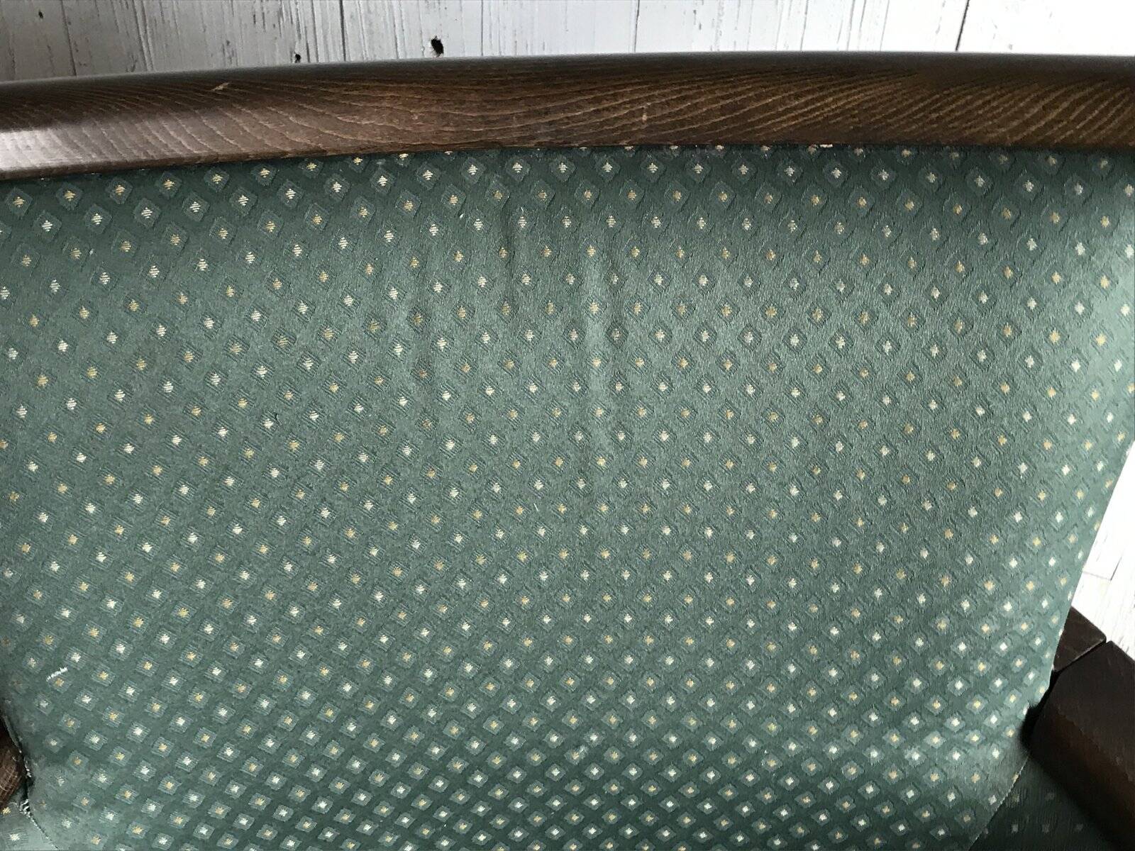 Pair of mid-century armchairs in wood and green fabric, 1960s, vintage style.