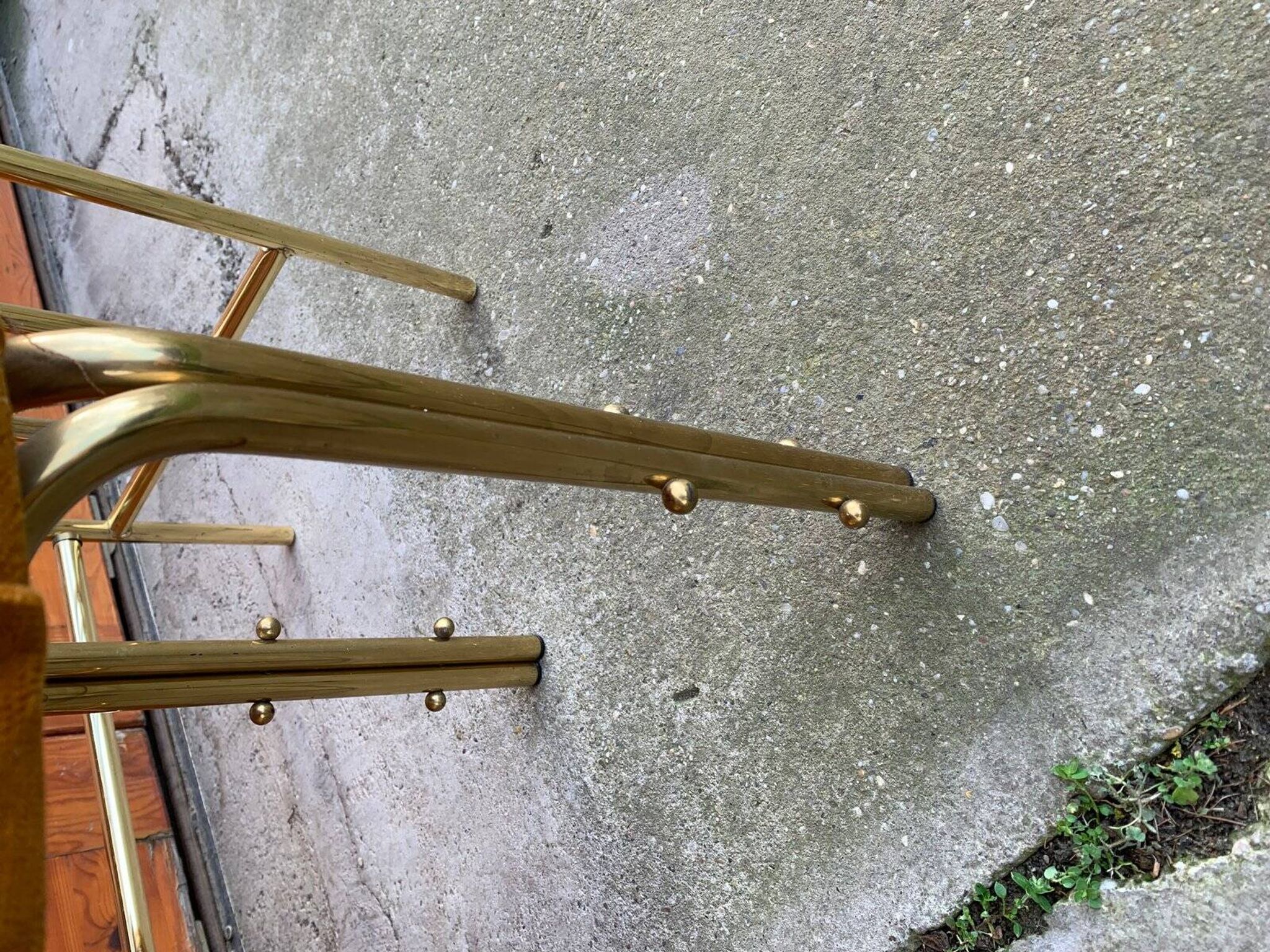 Coiffeuse et tabouret vintage en laiton, années 1950, lot de 2