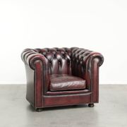 English cowhide Chesterfield club armchair in a beautiful red colour