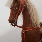 Rocking horse made of wood, fabric and natural horsehair, 1940-1950