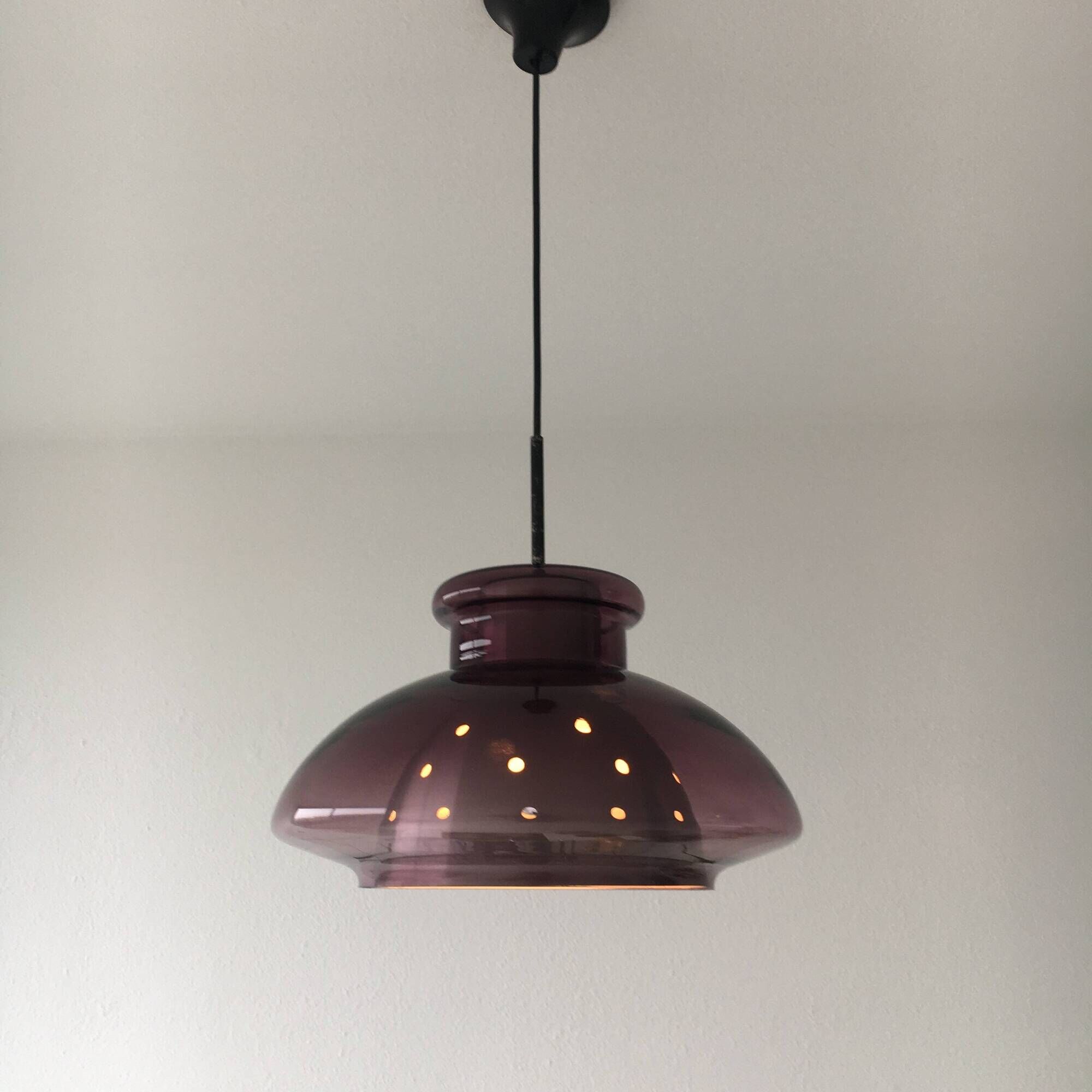 Doria Leuchten Germany Mid Century hanging lamp purple glass space age, 197