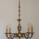 French Vintage Mid Century Bronze 5 Light Traditional Style Chandelier