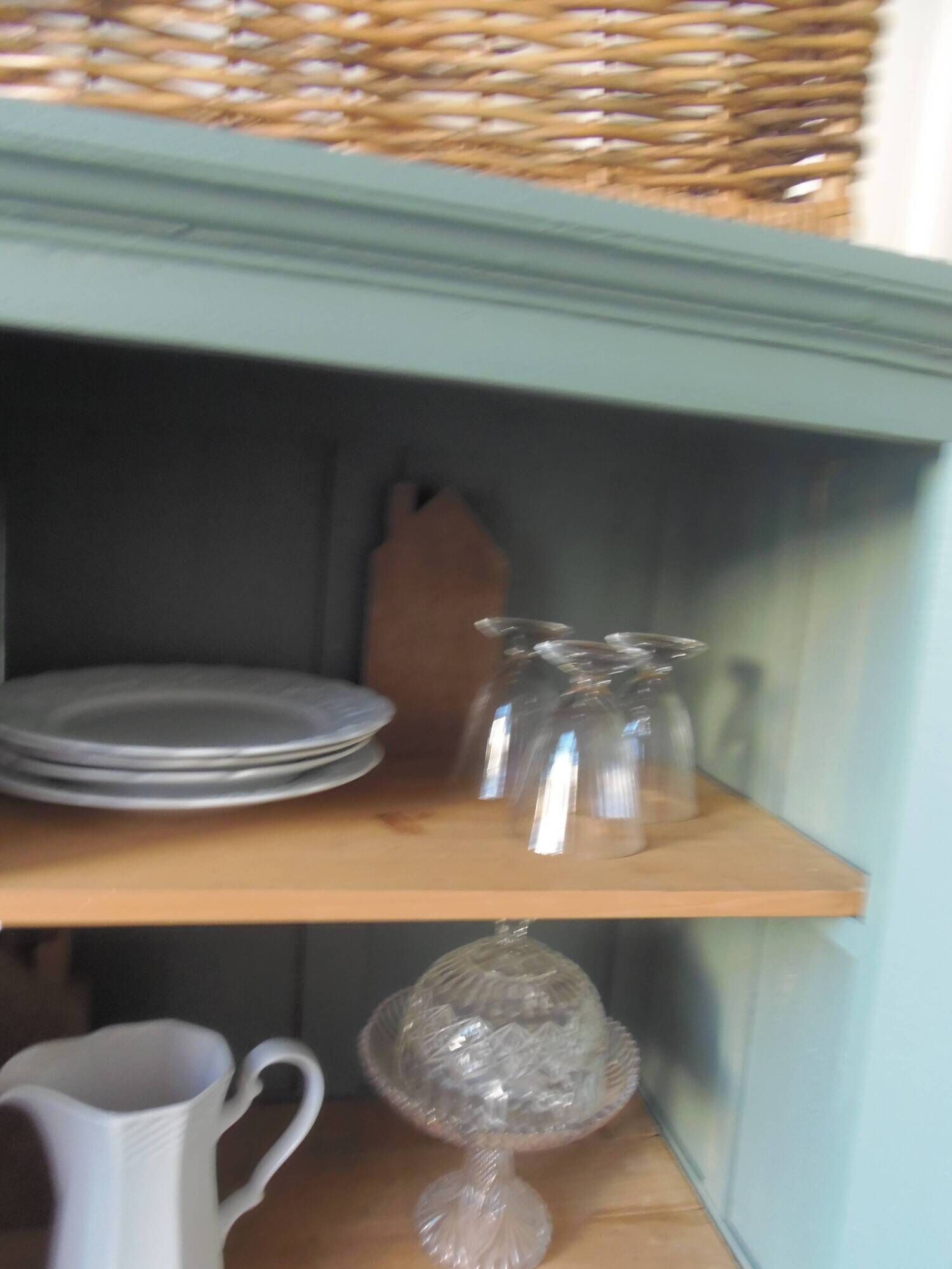 Vintage 1-door Parisian wardrobe re-enchanted in smoky green.
