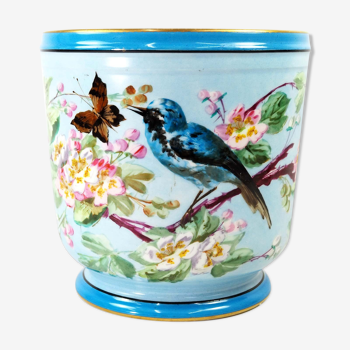 Old hand-painted enamelled porcelain planter, France ,19th century
