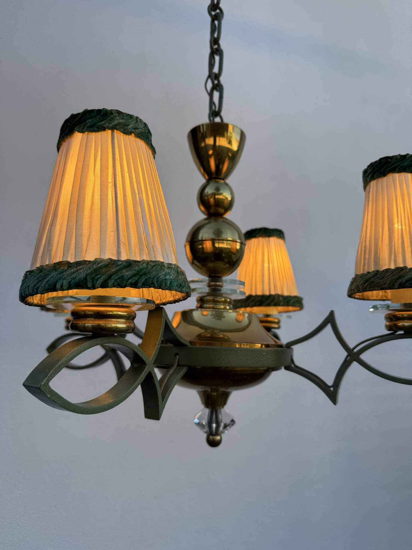 Art Deco brass and glass chandelier