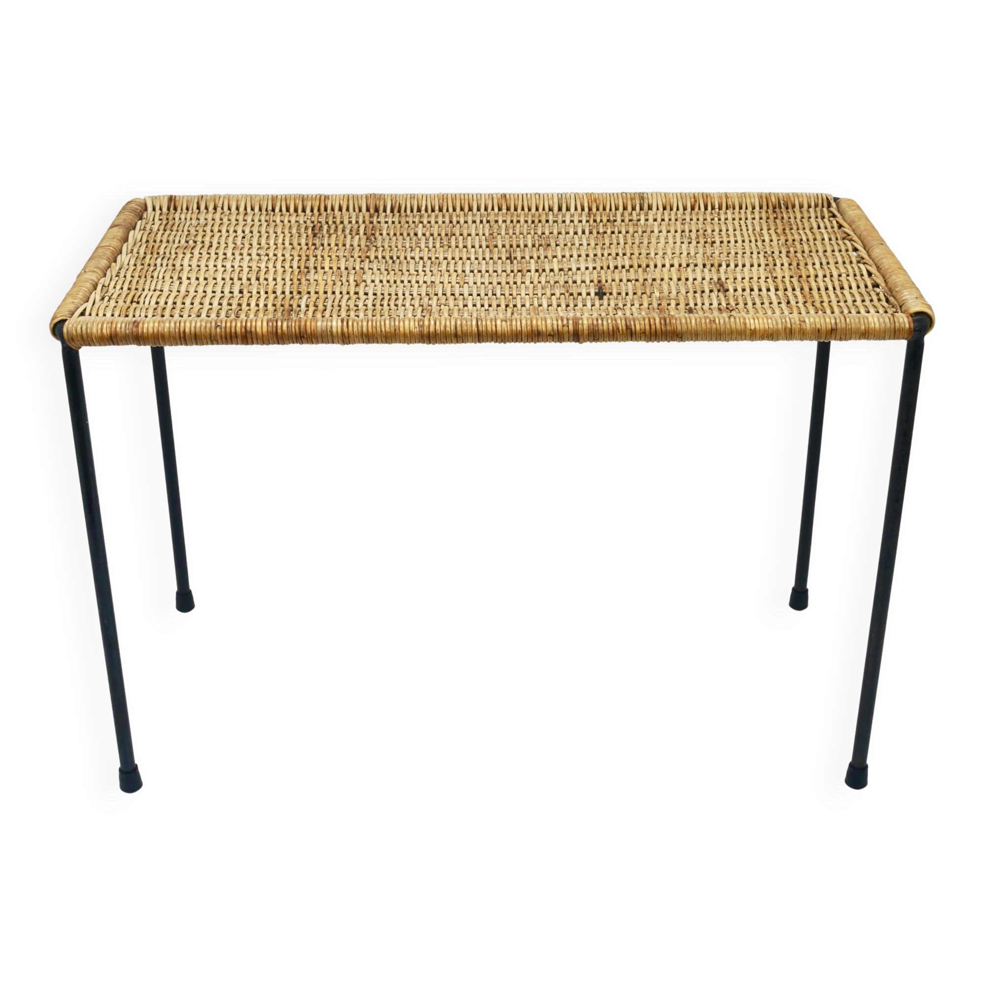 Long side table by Carl Aubock, flower bench, rattan, wicker, Austria, 1950s