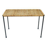 Long side table by Carl Aubock, flower bench, rattan, wicker, Austria, 1950s