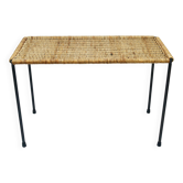 Table d'appoint longue Carl Aubock, banc à fleurs, rotin, osier, Autriche, années 1950
