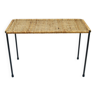 Long side table by Carl Aubock, flower bench, rattan, wicker, Austria, 1950s