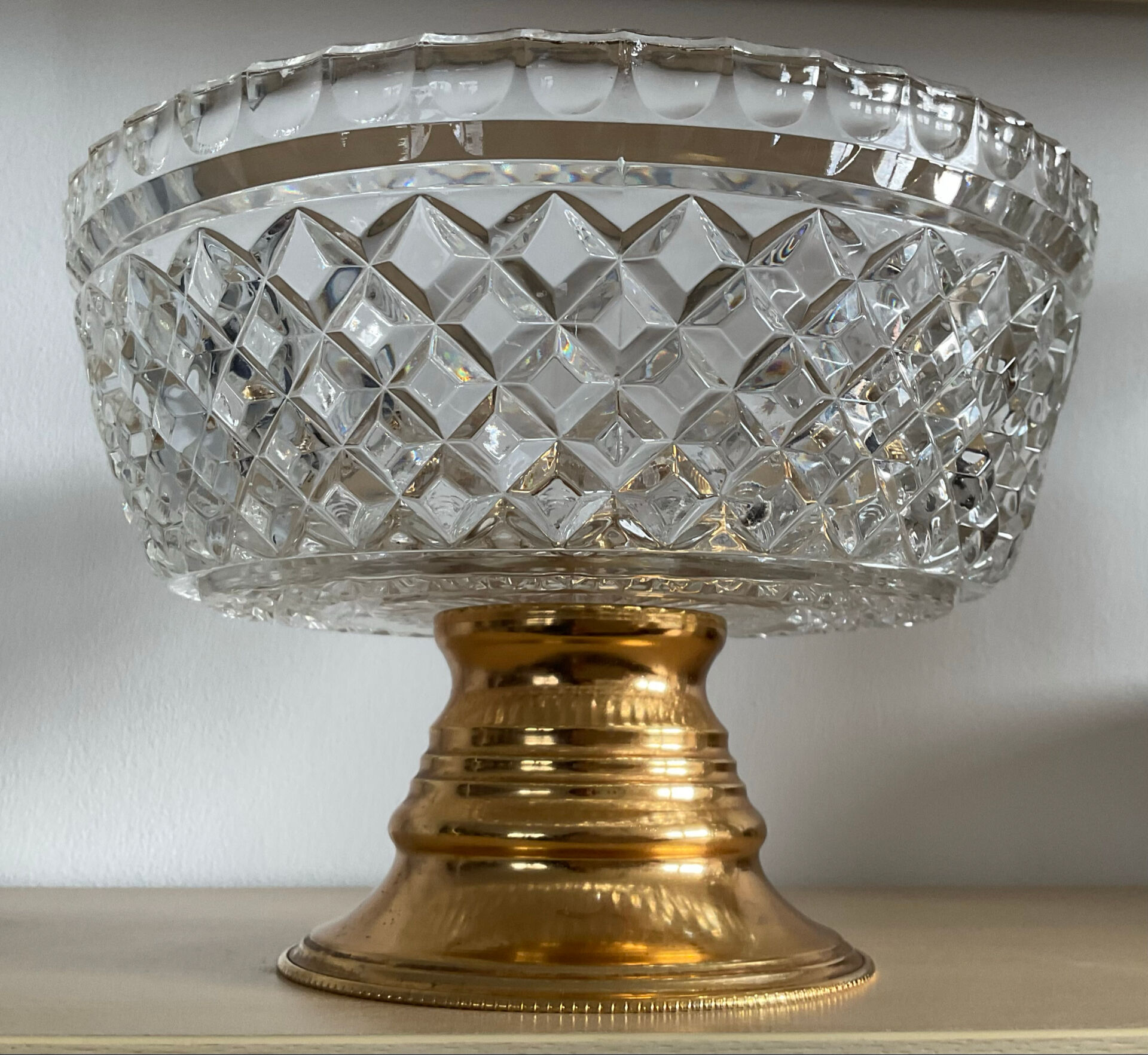 Vintage crystal and brass footed bowl