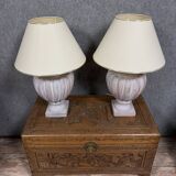 Pair of large vintage signed lamps in bleached terracotta circa 1970