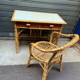 Flat desk in rattan and formica 1970s'