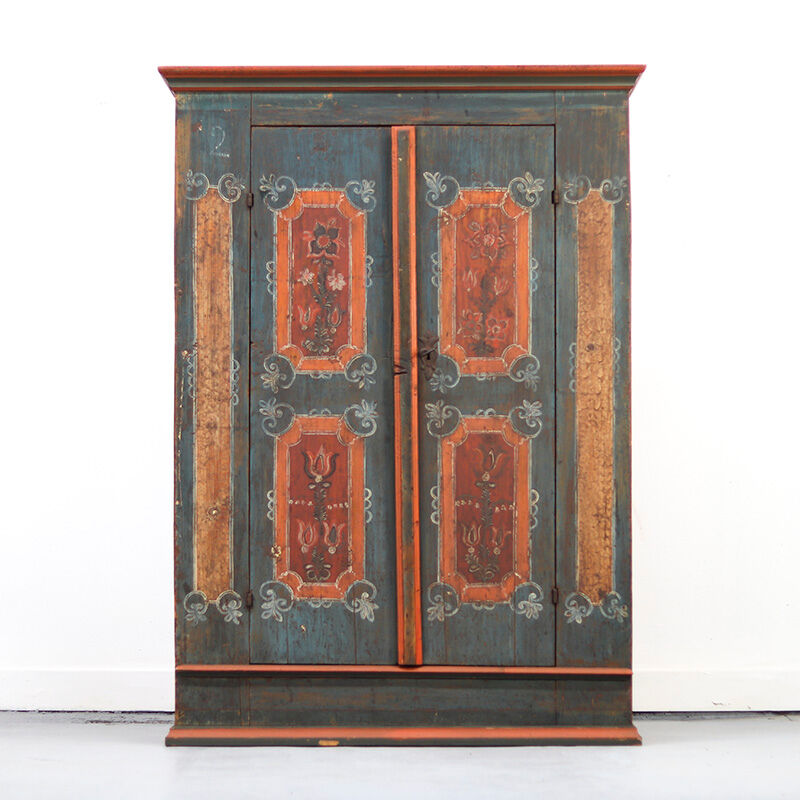 Rustic Farmhouse Folk Art Painted Bridal Cabinet