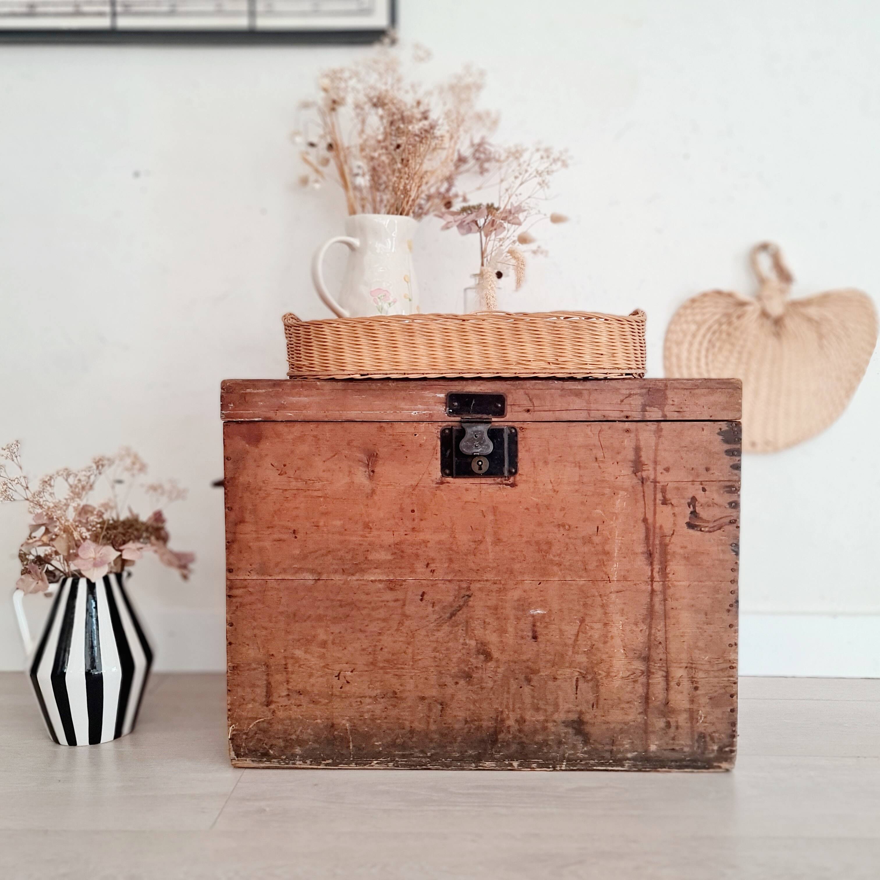 Old wooden chest with metal handles