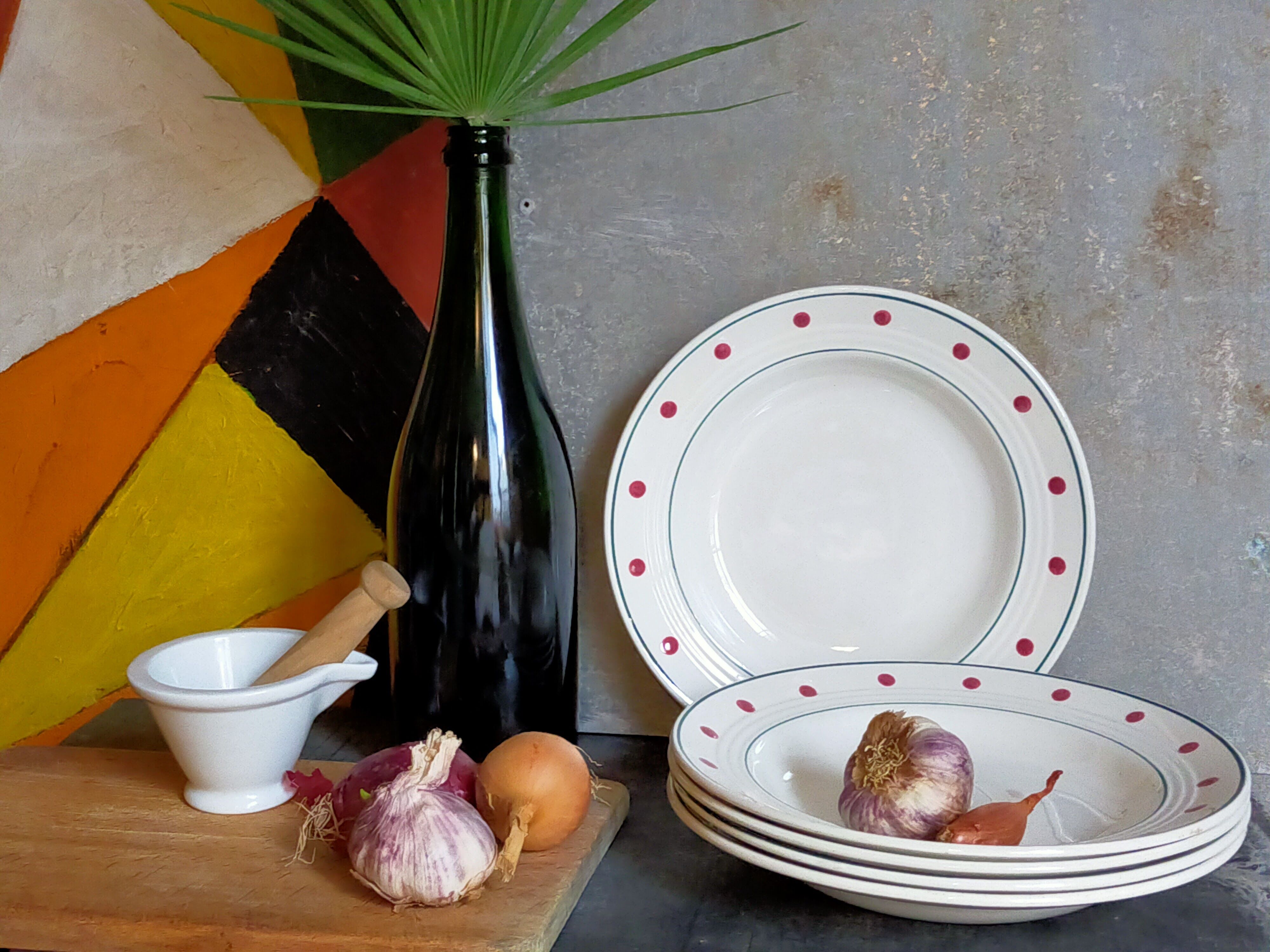 Five plates Céranord Saint-Amand "Brocatelle" vintage