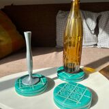 Coasters of green ceramic bottles/carafes, vintage