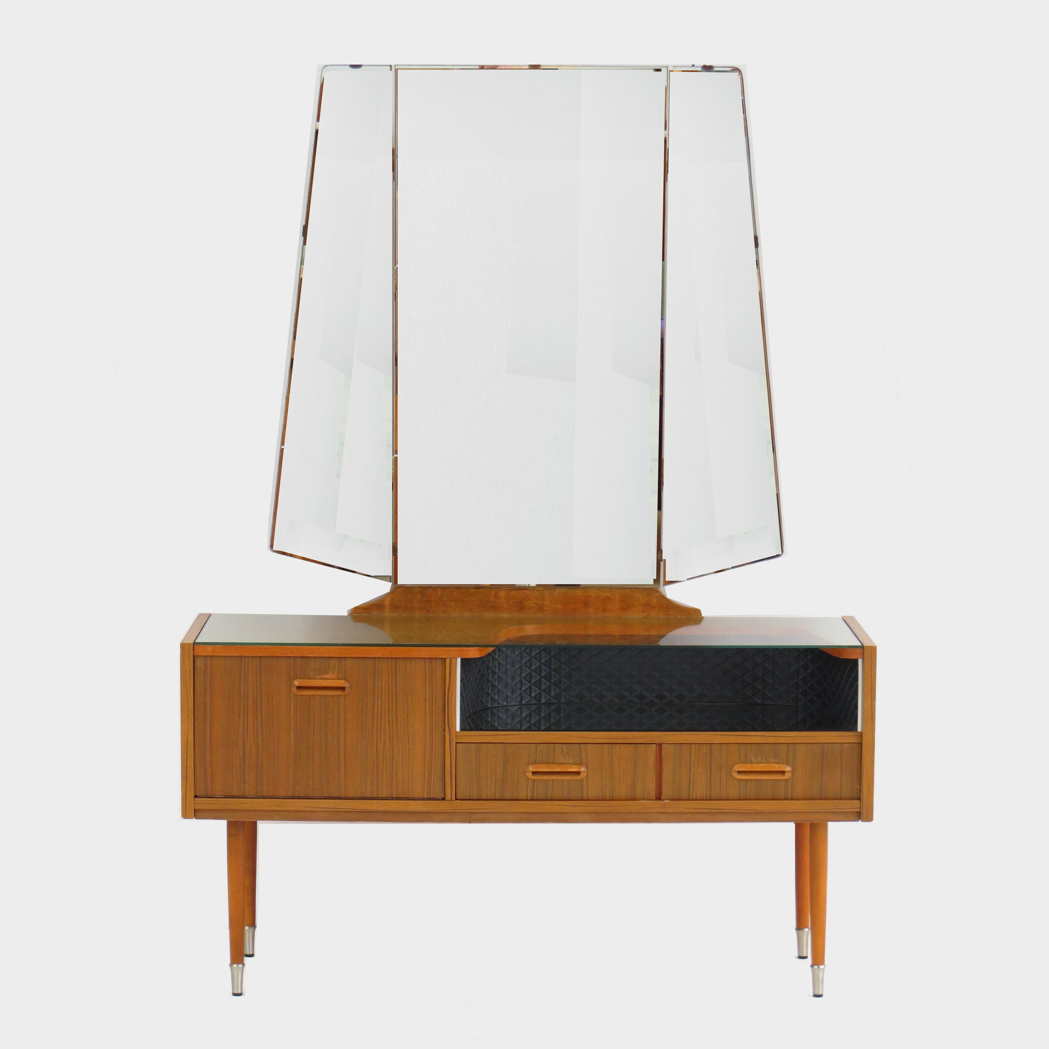Vintage mid century dressing table with folding mirror, 1950s-1960s