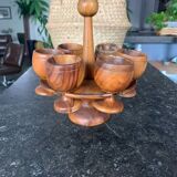 Olive wood egg cup set