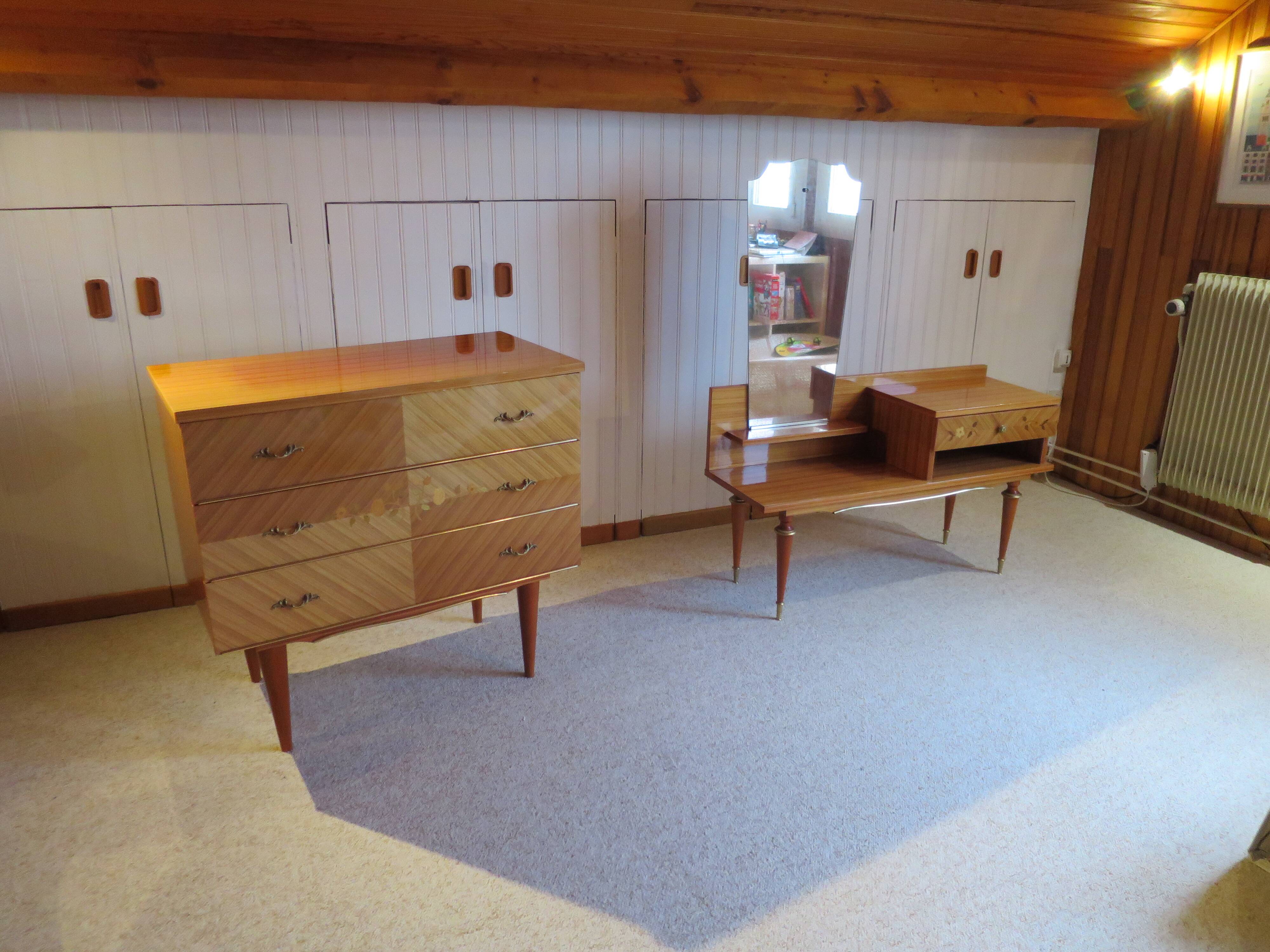 Console dressing table - hall furniture - drawer and mirror - 60s - vintage - modernist