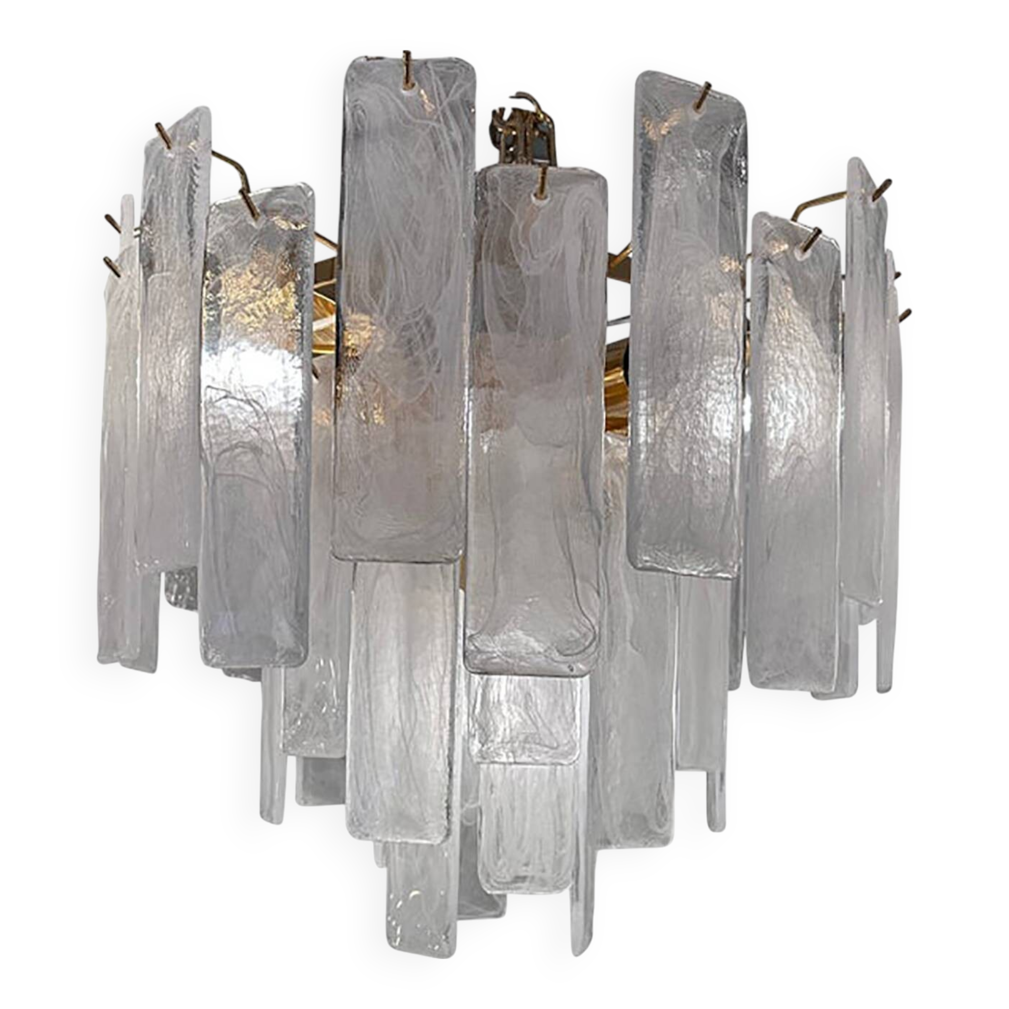 Contemporary Venied-White “Listelli Alabastro” Murano Glass Style Chandeli