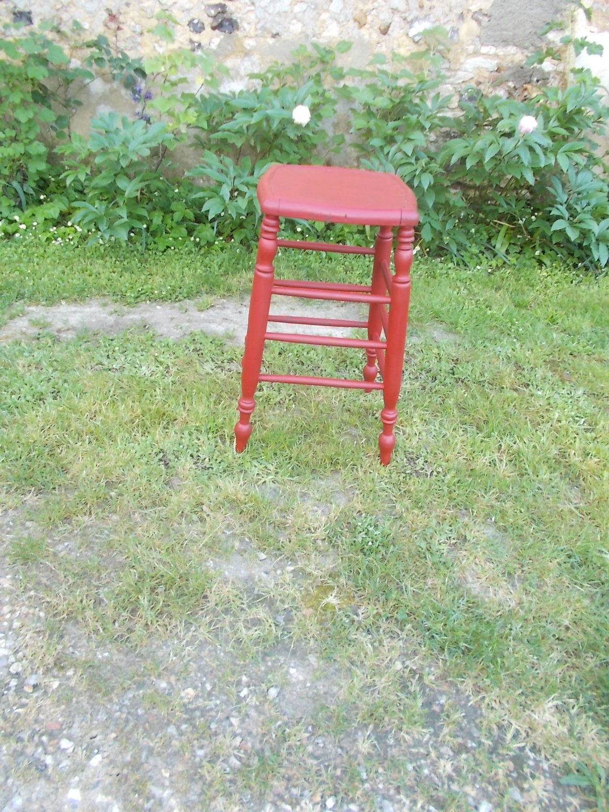 High turned wooden stool