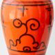Dutch Orange Gouda Ceramic Table Lamp 'Tokio', 1970s, New Black Linen Shade