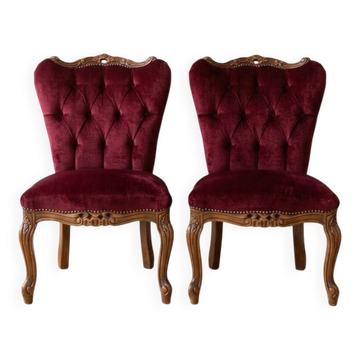 Paire de fauteuils style Baroque en velours rouge