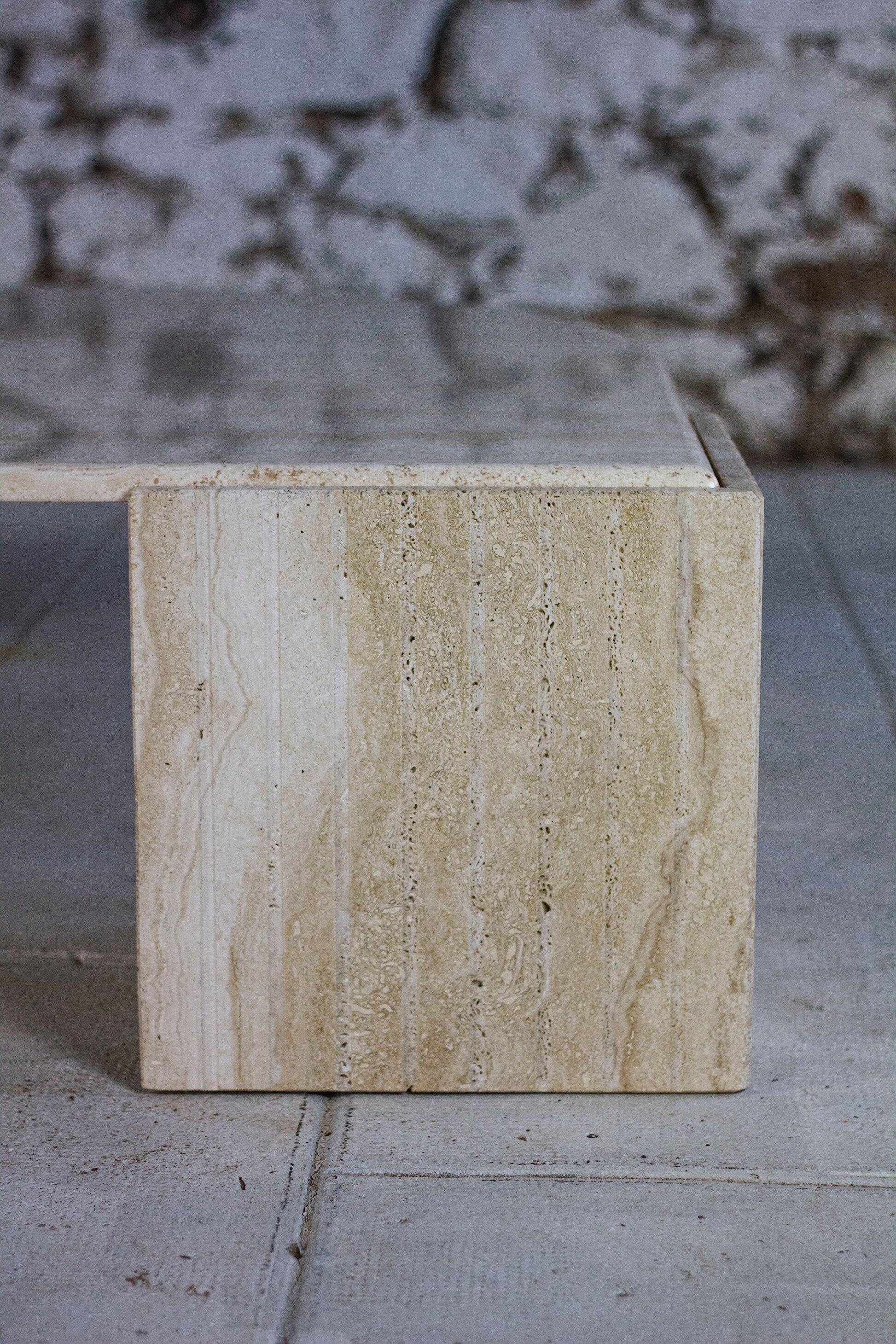 Travertine coffee table "Eye" or "drop" by Roche Bobois, 1980