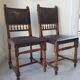 Pair of antique chairs in embossed leather, Henri II style.
